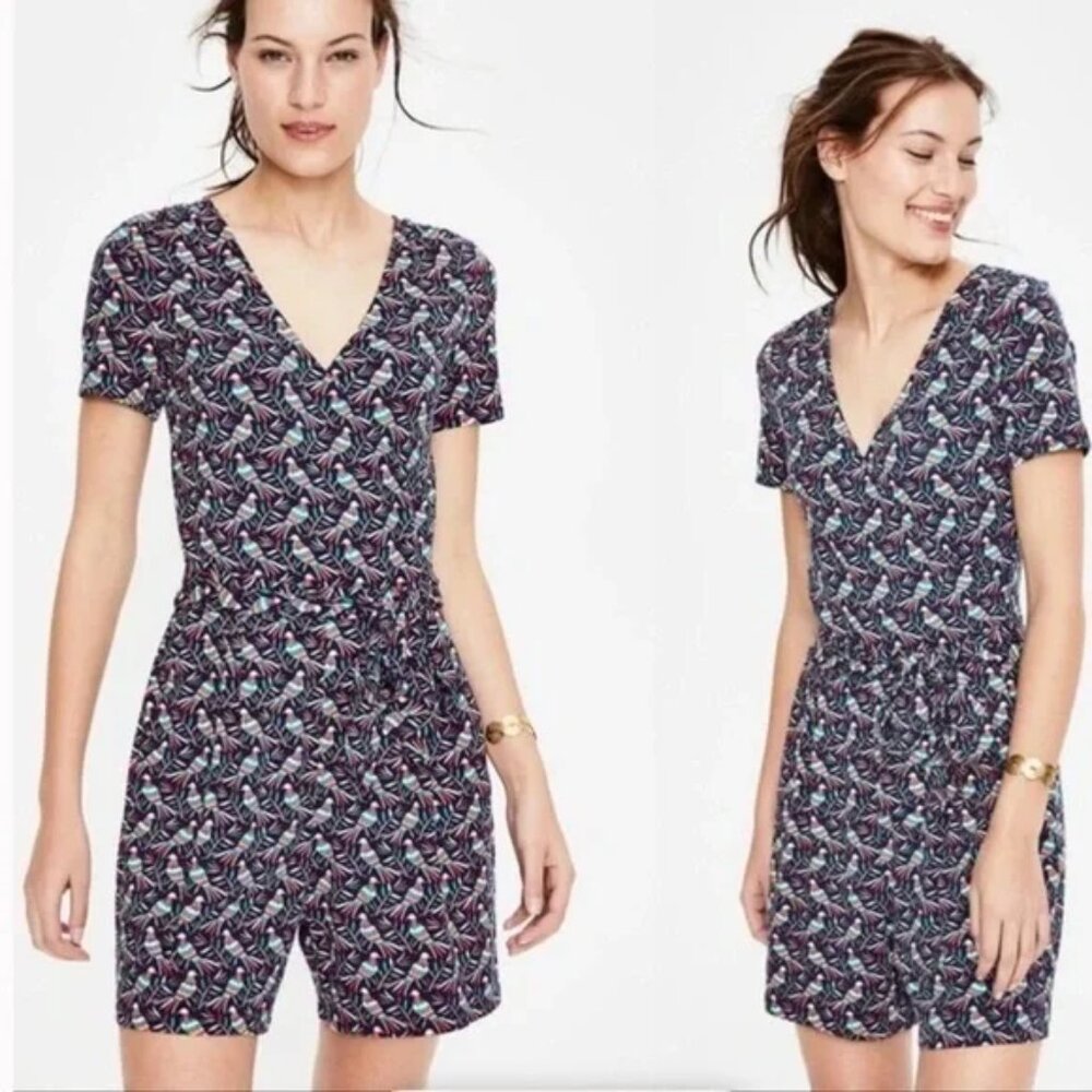 Boden Caroline Jersey Romper in Navy Bird Ottomi Size 6